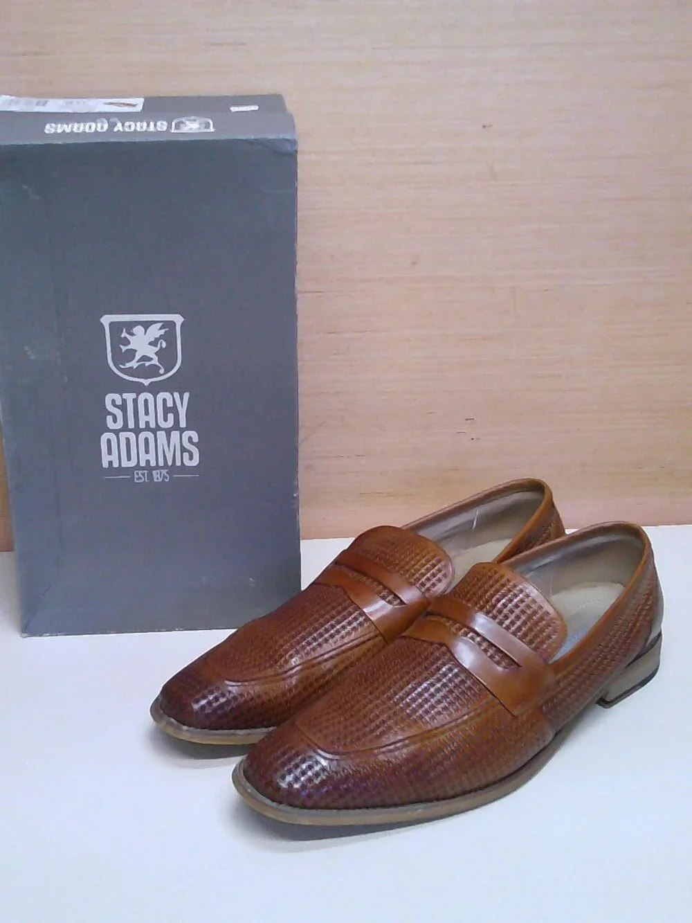 Stacy Adams Men's 14M Belfair Moc Toe Penny Loafer Cognac Leather Dress Shoes